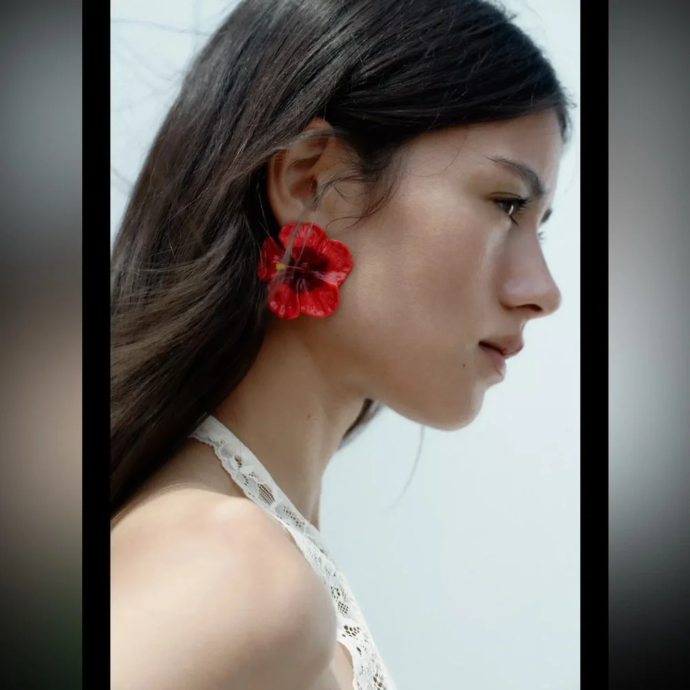 Zara tropical iconic flower & hoops earring 2 pack ,hibiscus, 🌺 amapola